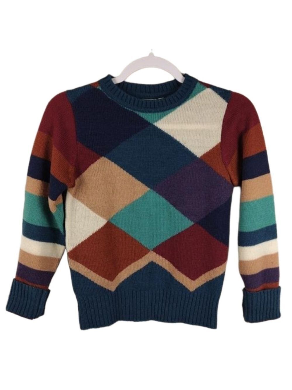 Queen's Way To Fashion Teal Multicolored Acrylic Crew Neck Long Sleeve Sweater
